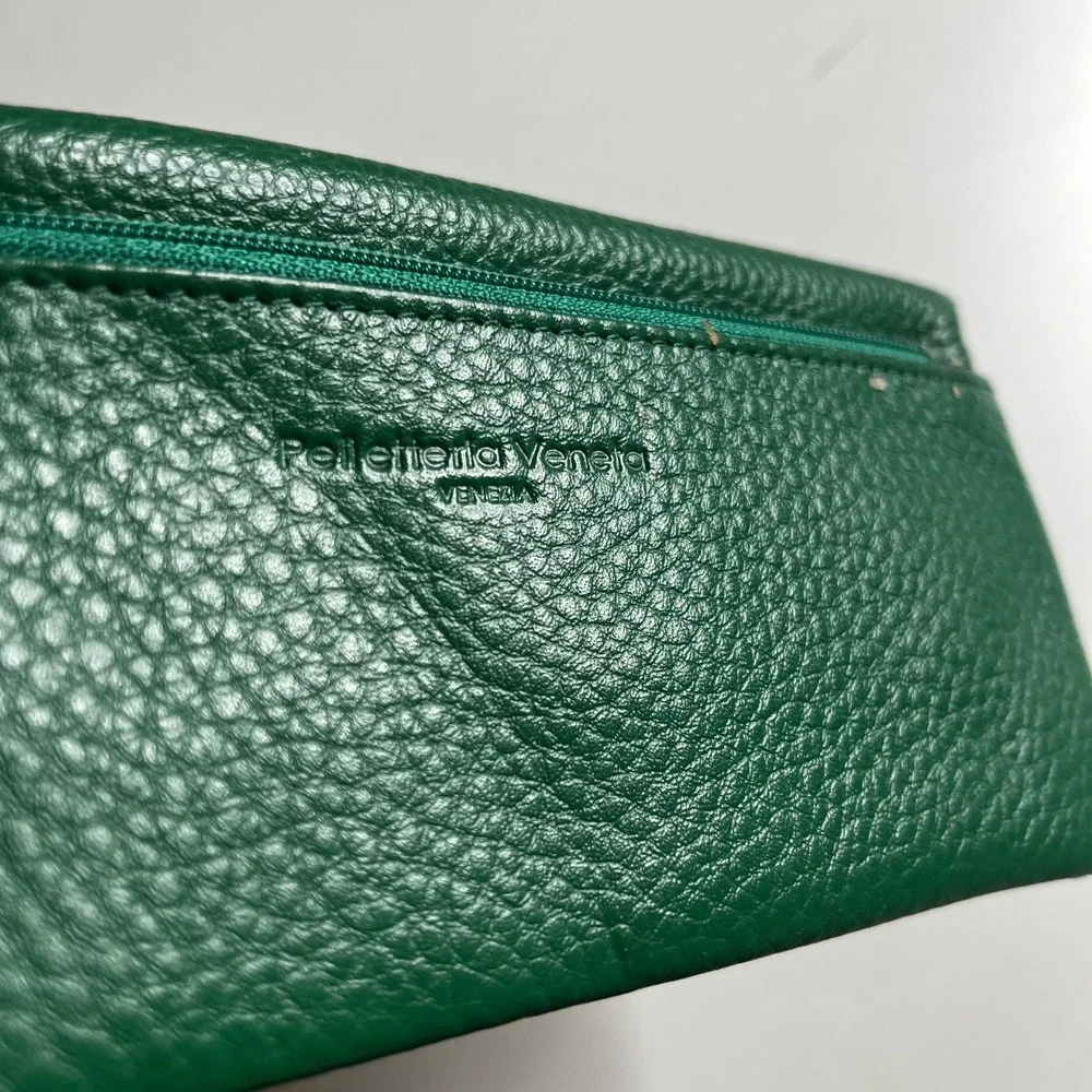 Pelletteria Veneta Venezia‎ Green Pebbled Leather Handmade Wallet Italy Snap Zip